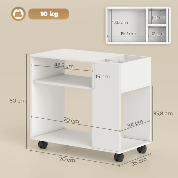 Printerkabinet, Mobil Design, Rigelig Opbevaring,HVID