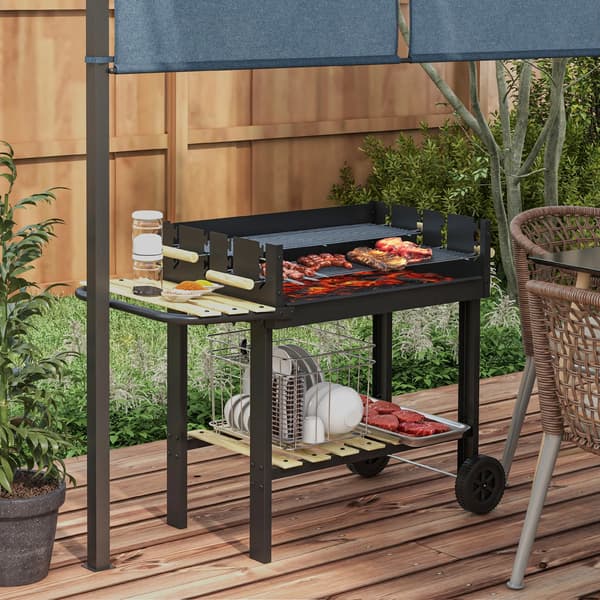 Kulgrill, Justerbar Højde Grill, Bærbart Design,sort