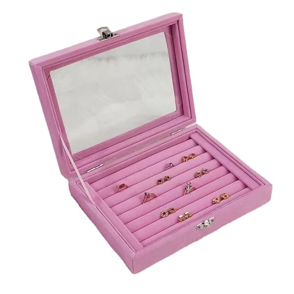 Smykkeboks, Elegant Velour Materiale, Multifunktionel Organizer,Lyserød, 20x15x5cm-c