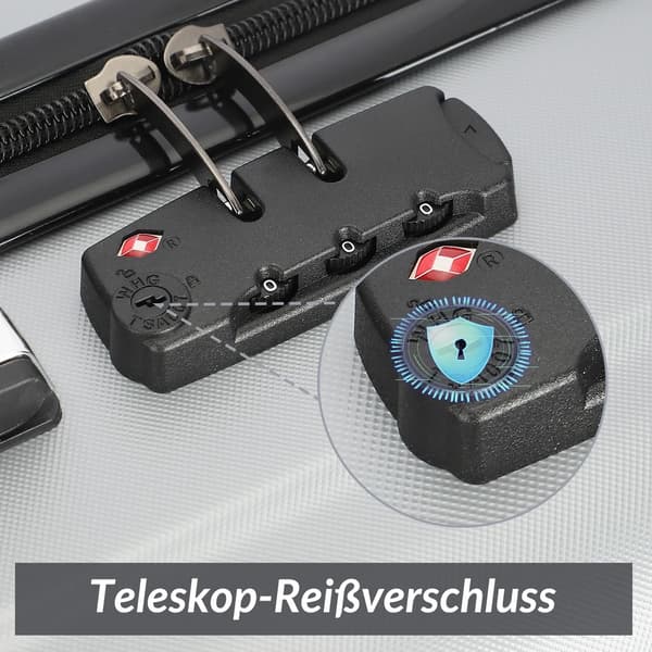Resväskor, Hållbar ABS, 360° Snurrhjul,Grå