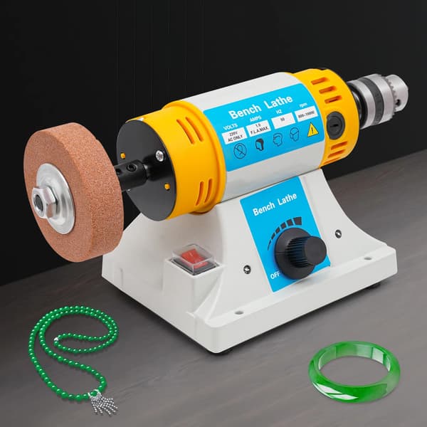 Bänkbufferpolermaskin, 320W Motor, Steglös Hastighetskontroll,Gul