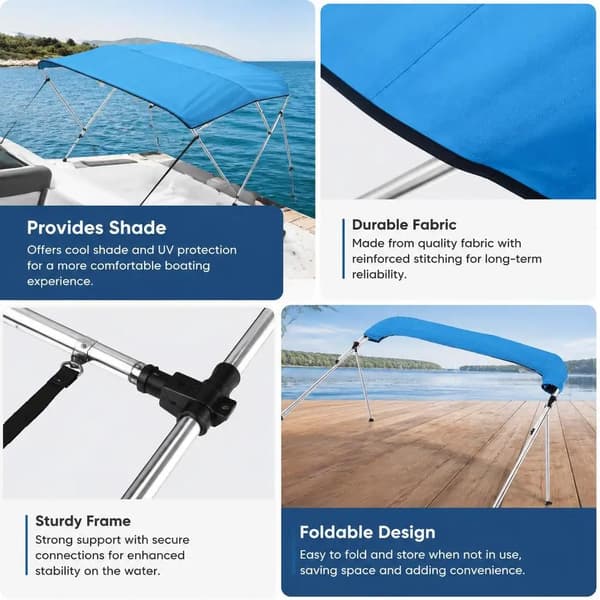 Bimini Båtkapell, 600D Polyester, 216 cm x 229 cm, Aluminiumram, Vindresistent, UV-skydd
