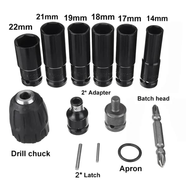 Slagnøgleadapterkit, Alsidige Størrelser, Holdbar Metal Konstruktion,14Pcs Hexs Socket