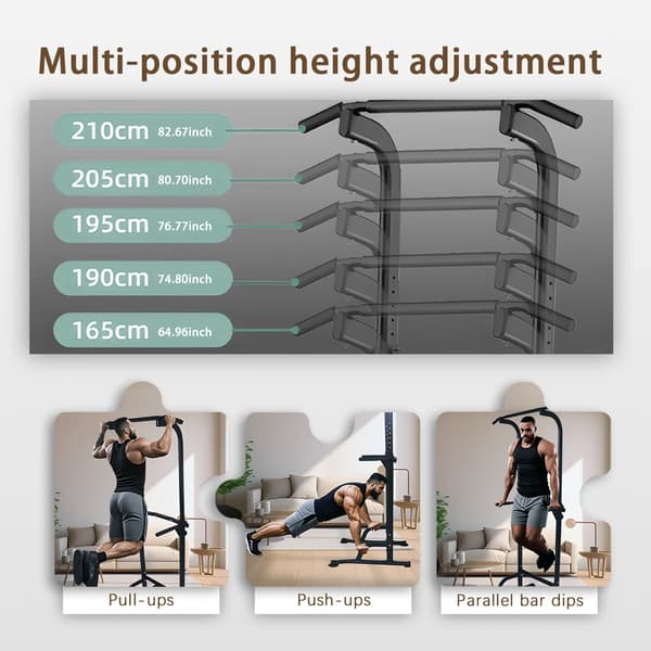 Pull-Up Bar, Højdejusterbar, Multifunktionelt Fitnessudstyr,sort