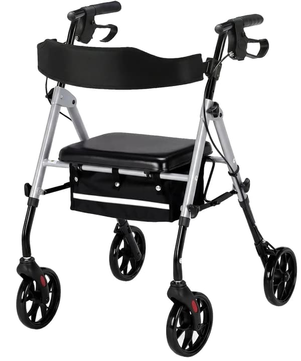 Rollator, Letvægtsaluminium, All-Terrain Dæk,Sølv
