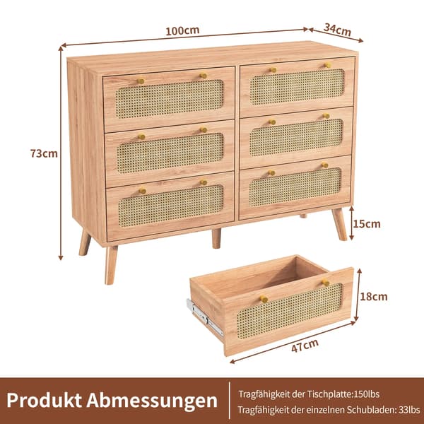 Byrå, Rymlig Förvaring, Rustik Design,6 Lådor
