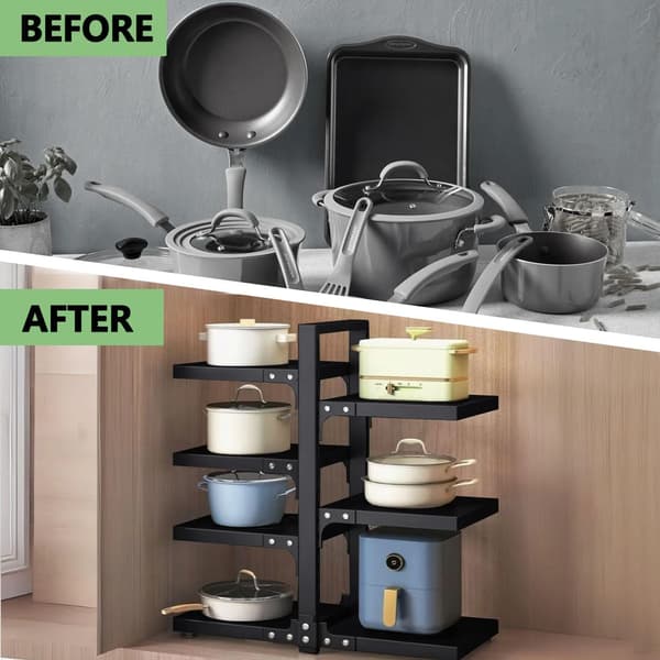 Pot Organizer, Multi-Layer Design, Justerbare Rum,Sort