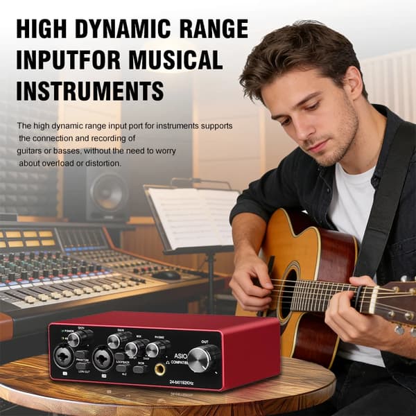 Lydinterface, Bærbart Design, 24Bit/192KHz Opløsning, Dual XLR Indgange, ASIO-Kompatibel, 48V Phantom Strøm