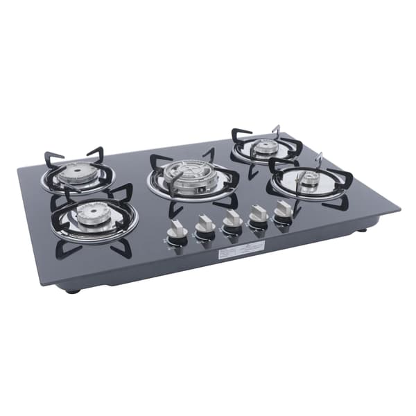 Gasblus, 5 Brennere, Tempereret Glasoverflade,sort