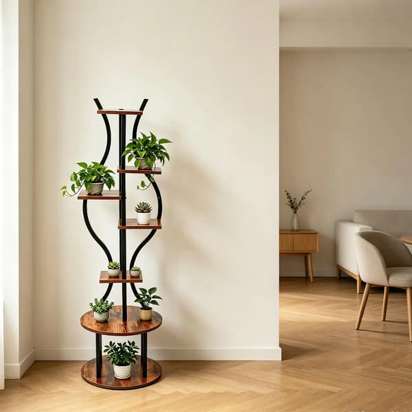 Växtställ, 7-lagers design, robust konstruktion,brun
