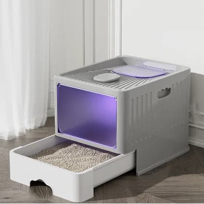 Kattlåda, Lätt att rengöra låda, Läcksäker design,GRÅ