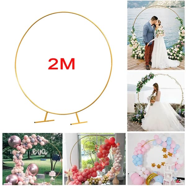 Ballongbåge, Metallram, 2m Storlek, Rund Design, Blommönster, Guld Färg