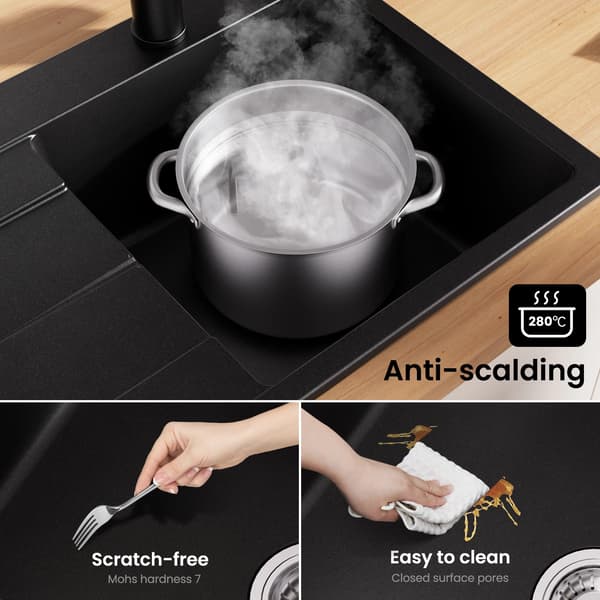 Køkkenvask, Komposit Granit, Enkelt Skål Design,Sort