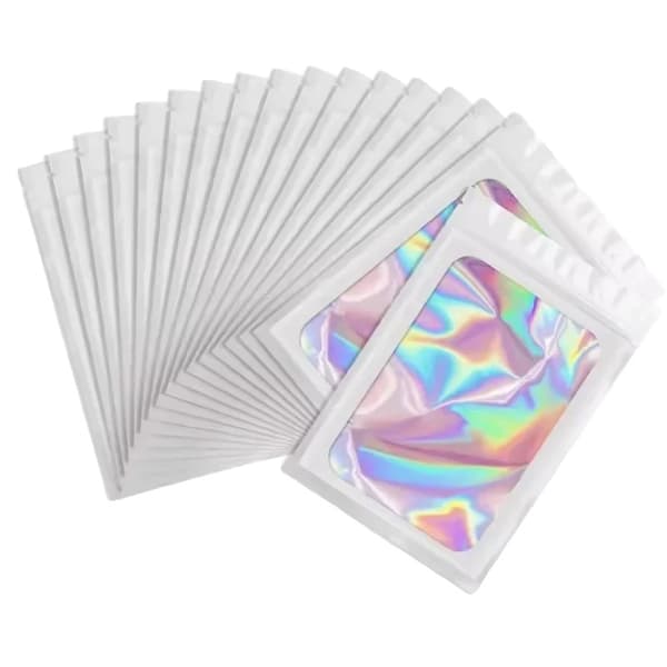 Holografiska Ziplock-påsar, Hållbart Material, Mångsidig Förvaring,VIT-b, 9x16, 200ST-a