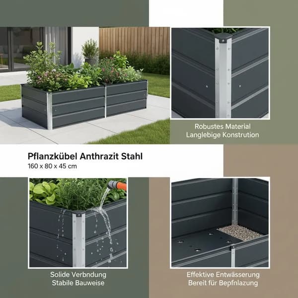 Planterlåda, Stålstruktur, Modulär Design,armégrön