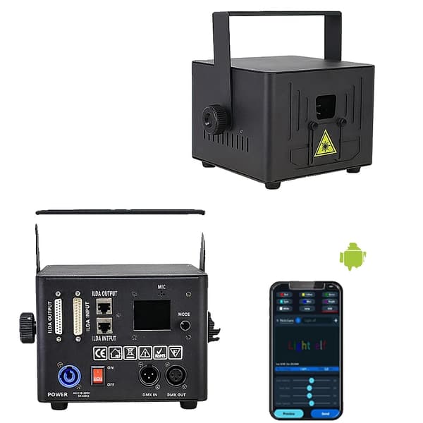 Laserlysprojektor, Appkontrol, Dynamiske DMX-effekter,EU-stik