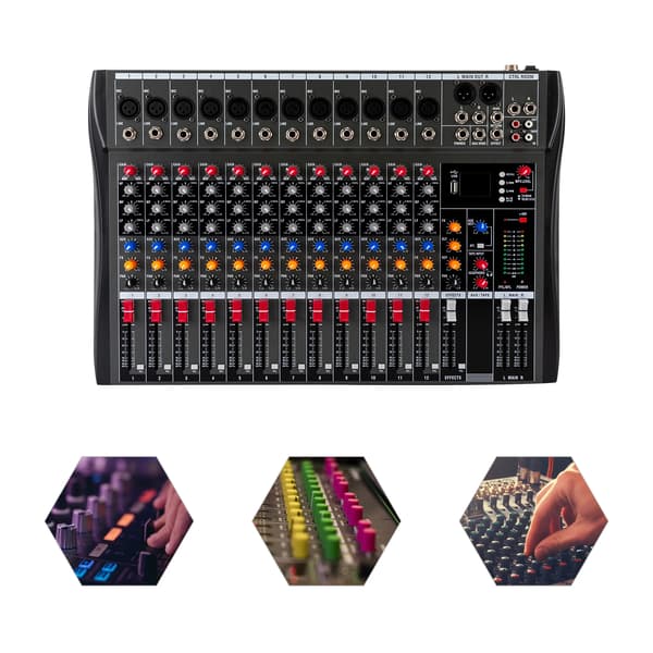 Ljudmixer, 12 kanaler, USB- och Bluetooth-anslutning,svart