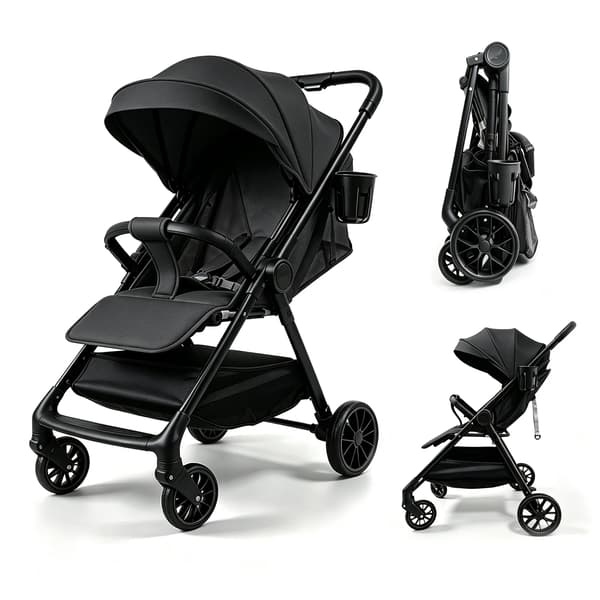 Barnvagn, Kompakt Design, Enknappsfällning,XA8-SVART