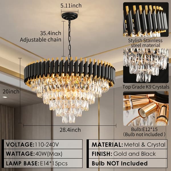 Kronelys, Moderne Design, Justerbar Hængende Lys,sort, 7,  300W