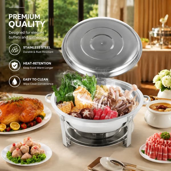 Chafing Dish, 9L Kapacitet, 410 Rustfrit Stål, Bordmontering, Samlet Størrelse 59cm x 30cm, Poleret Finish