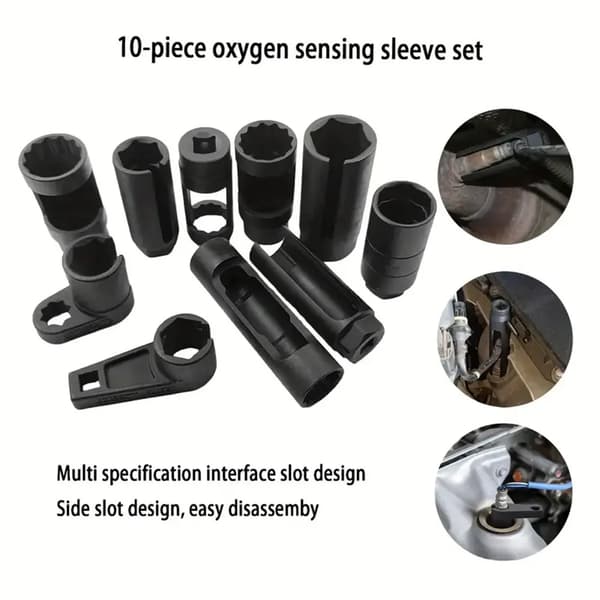 Oxygen Sensor Socket Værktøjssæt, 10 Stykker, Holdbart Krom-Vanadium Stål,10Pcs med etui