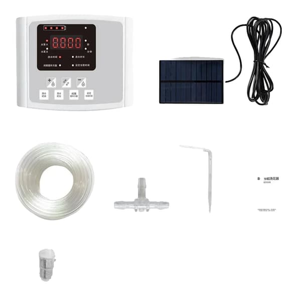 Automatisk droppbevattningskit, solenergidriven, programmerbar timer,Grå dubbelpump 10m