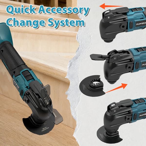 Oscillerande Multi-Tool, Borstlös Motor, Litiumbatteri, Variabel Hastighetskontroll, Mått: 30 x 10 x 13 cm, Vikt: 1,6 kg