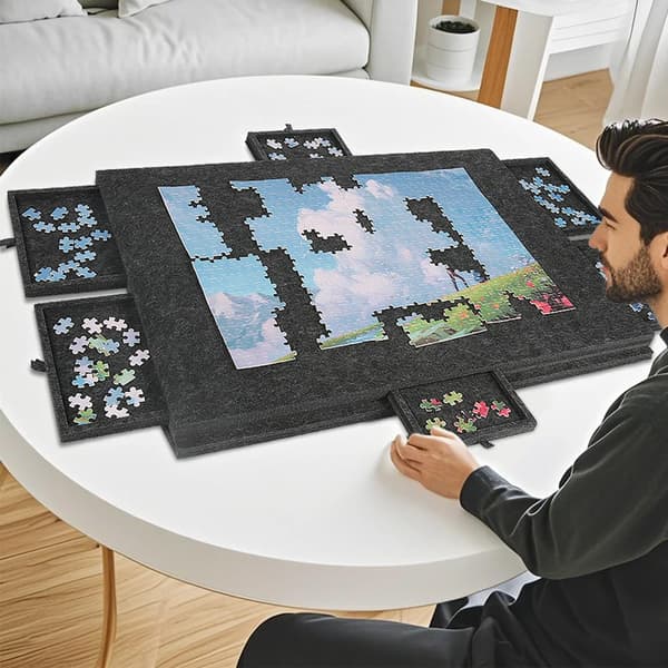 Pusselbräda, 6 lådkompartment, lättviktsdesign,Grå