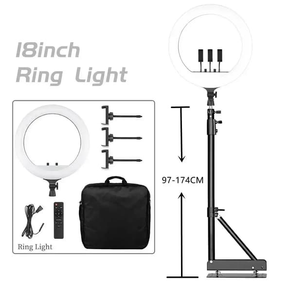 Ring Light, Dæmpbar Lysstyrke, 360° Rotation,170cm stand