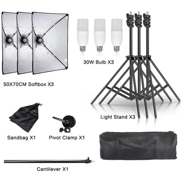 Softbox-belysningskit, justerbar ljusstativ, mångsidig kompatibilitet,3st Ny 30w