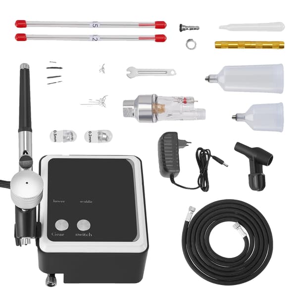 Airbrush-set, Högtryckskompressor, Mångsidiga munstycken,svart