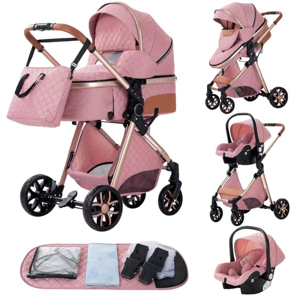 Barnevogn, All-Terrain Design, Kompakt og Sammenklappelig,Lav version V9 PINK