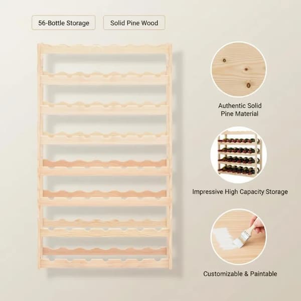 Flaskställ, rymmer upp till 56 flaskor, platsbesparande design,Beige