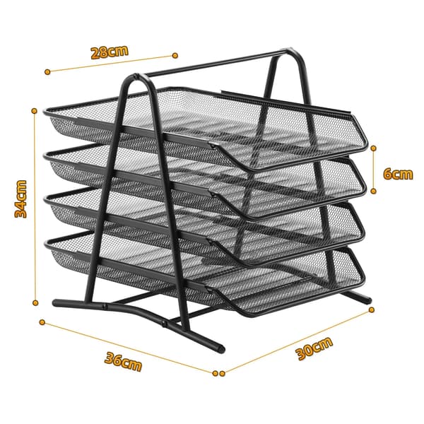 Brevbakkeorganisator, 4-lags design, udtrækkelige bakker,sort