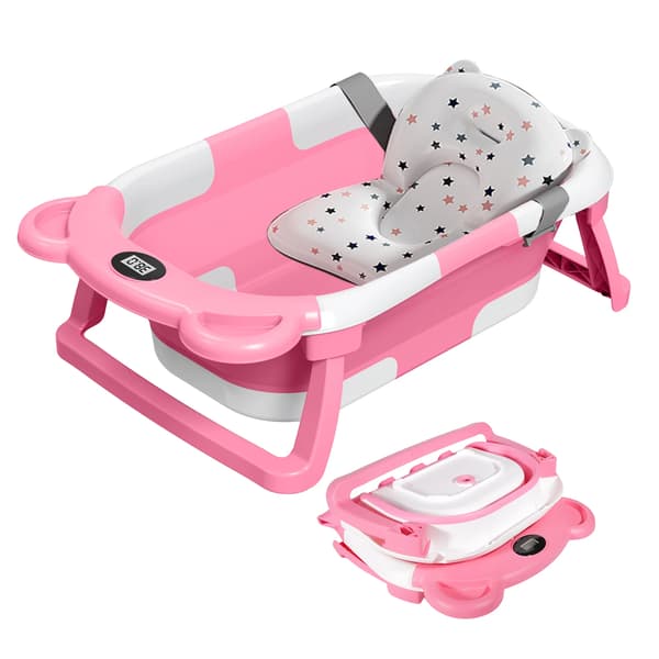 Babybadekar, Foldbart Design, Integreret Termometer,pink