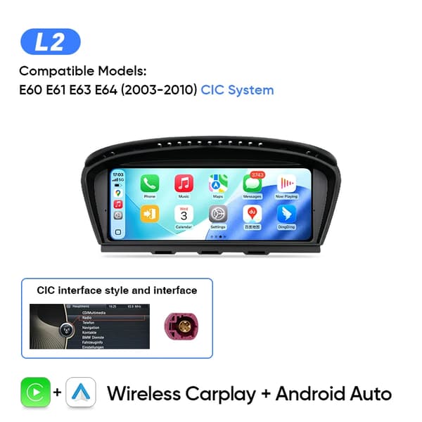 Carplay, kosketusnäyttö, älypuhelin-yhteensopivuus, yhteensopiva BMW E60 E61 E63 E64 2003-2010,Linux 5 Sarja CIC