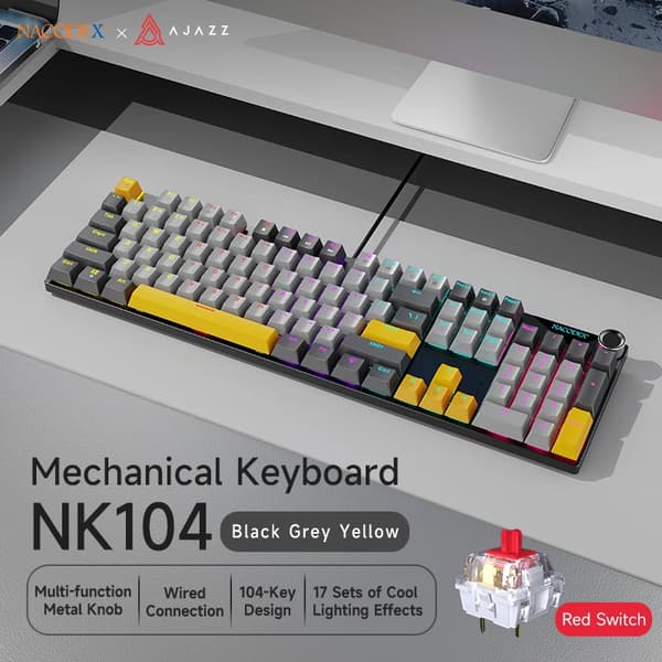 Mekanisk Gaming Tastatur, Hot-Swappable, USB & Type-C Interface,Røde lineære kontakter-a