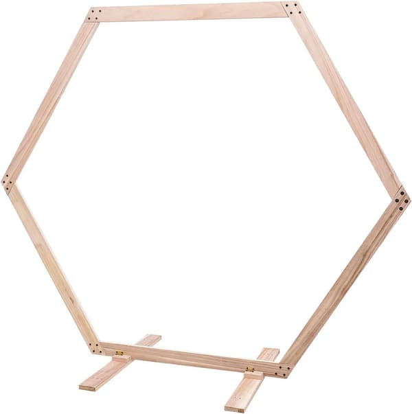 Bröllopsbåge, 2,3 m Höjd, Hexagonal Ram, Naturligt Trä, Slät Yta, Stabilitetsfunktioner