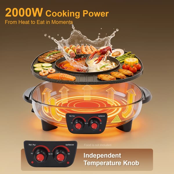 Elektrisk Grill, 2000W Effekt, Non-Stick Yta,svart