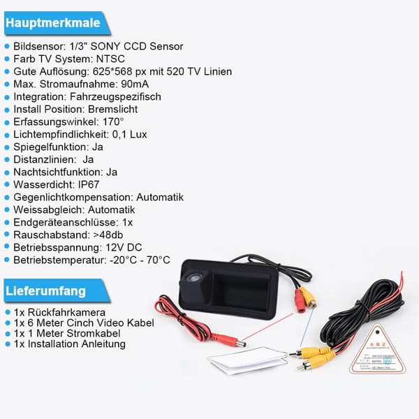 Bagudsigtskamera, Klar Billede, Nem Installation,01579, 12 V