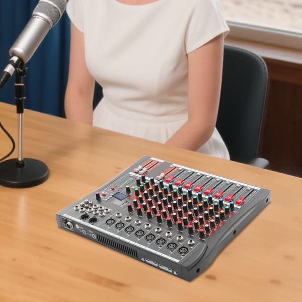 Lydmixer, 8-kanal, Phantom-strøm understøttelse,Sort, 100V-240V EU stik