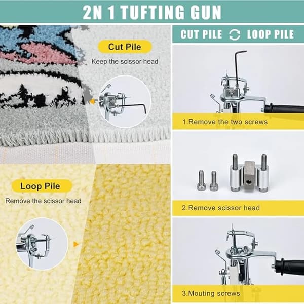 Tufting Gun, Justerbar Hastighed, Sikkerhedsfunktioner,Sort Sæt 2
