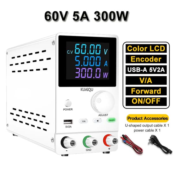 DC-strömförsörjning, justerbar spänning, hög precision,60V 5A 300W Vit