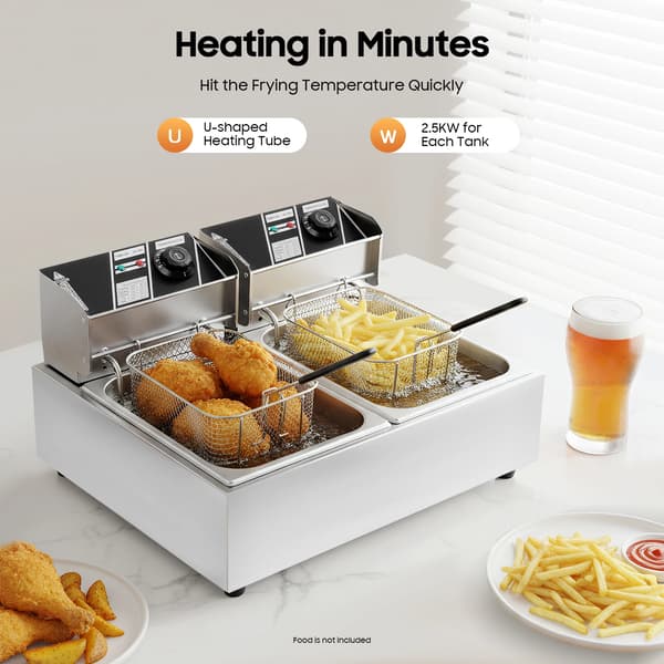 Fritös, Dubbelbehållare, Justerbar Temperatur,Silver