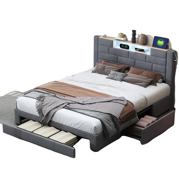 Opbevaringsseng, Moderne Design, Indbyggede USB-porte,160×200cm, Grå