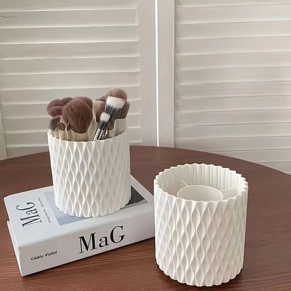 Makeupborstförvaringslåda, 360° roterbar, lättåtkomlig,5, VIT