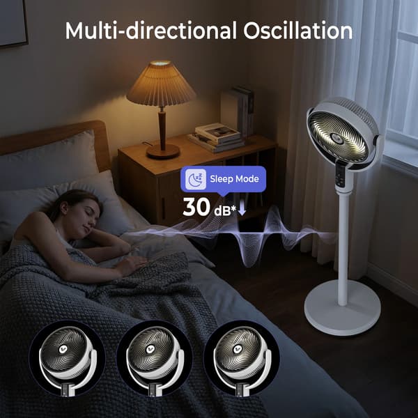 Gulvventilator, Genopladelig, 10 Hastigheder,EU, sort