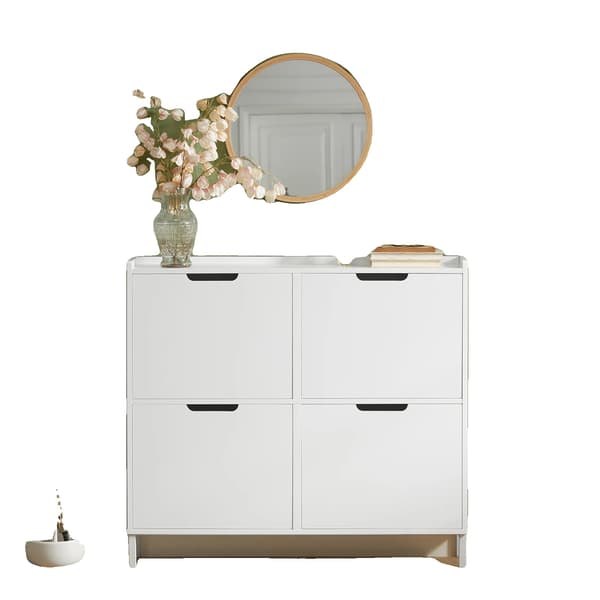 Sko Skab, Pladsbesparende Design, 4 Foldbare Kompartmenter,HVID