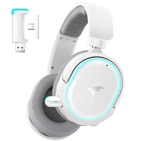 Trådlös Spelheadset, 7.1 Surroundljud, Låg Latens,Vit