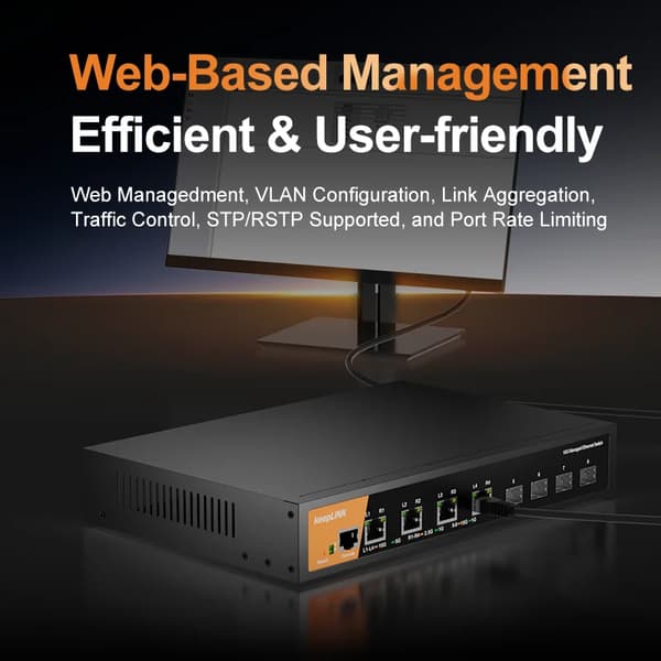 Hantera switch, 8-port, 10Gbps prestanda,4x10GbE och 4x10GSFP